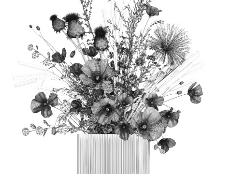 Beautiful Bouquet Of White Wild Flowers poppy 585 Modello 3D