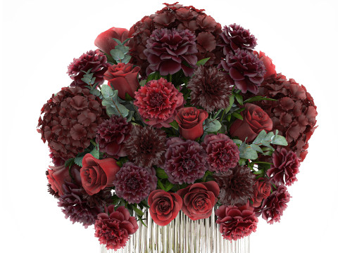 Festive Bouquet Red Flowers Glass Vase Hydrangea 587 3D मॉडल