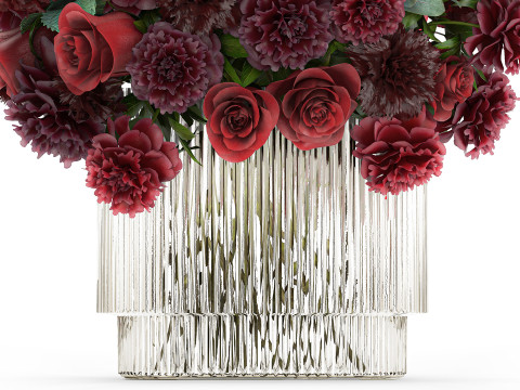 Festive Bouquet Red Flowers Glass Vase Hydrangea 587 3D मॉडल