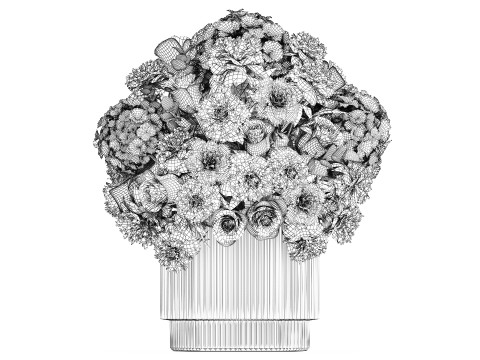 Festive Bouquet Red Flowers Glass Vase Hydrangea 587 3D मॉडल