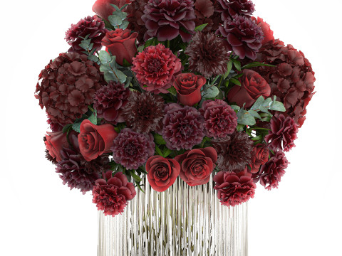 Festive Bouquet Red Flowers Glass Vase Hydrangea 587 3D मॉडल