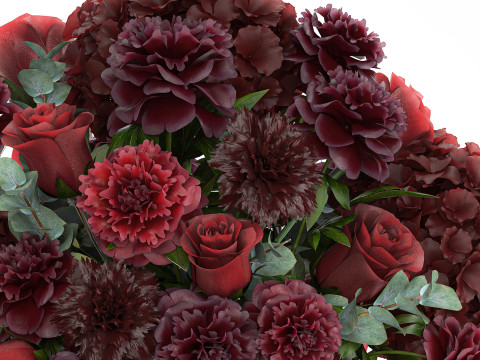 Festive Bouquet Red Flowers Glass Vase Hydrangea 587 3D मॉडल