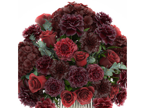 Festive Bouquet Red Flowers Glass Vase Hydrangea 587 3D मॉडल