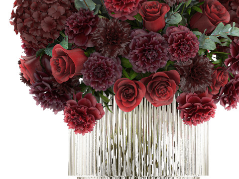 Festive Bouquet Red Flowers Glass Vase Hydrangea 587 3D मॉडल
