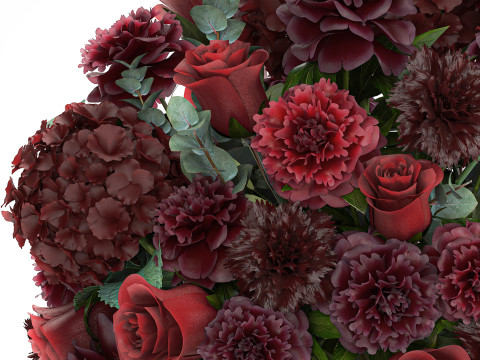 Festive Bouquet Red Flowers Glass Vase Hydrangea 587 3D मॉडल