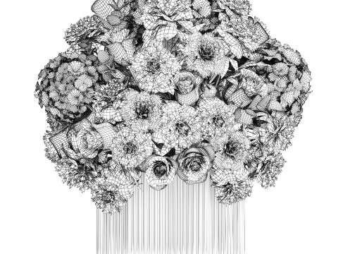 Festive Bouquet Red Flowers Glass Vase Hydrangea 587 3D मॉडल