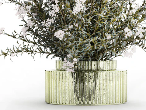 Vaso de vidro buqu&ecirc; festivo oleandro branco Nerium 587 Modelo 3D