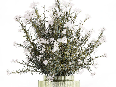 Vaso de vidro buqu&ecirc; festivo oleandro branco Nerium 587 Modelo 3D