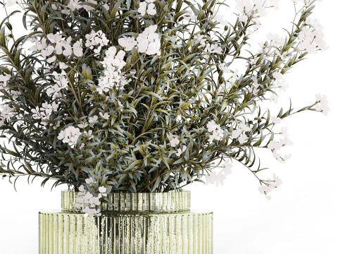 Vaso de vidro buqu&ecirc; festivo oleandro branco Nerium 587 Modelo 3D