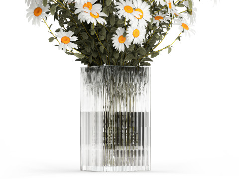 Lush Festive Bouquet Glass Vase White Chamomile 588 Modello 3D