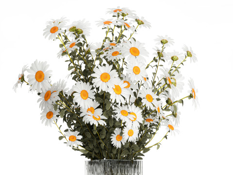Lush Festive Bouquet Glass Vase White Chamomile 588 Modello 3D