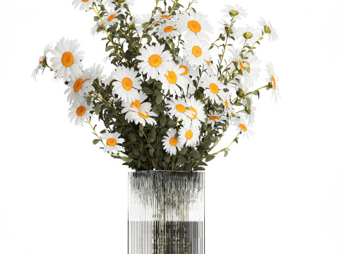 Lush Festive Bouquet Glass Vase White Chamomile 588 Modello 3D