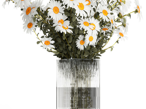 Lush Festive Bouquet Glass Vase White Chamomile 588 Modello 3D