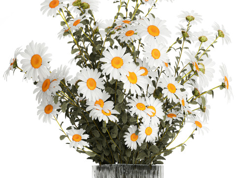 Lush Festive Bouquet Glass Vase White Chamomile 588 Modello 3D