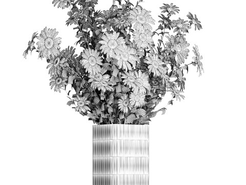 Lush Festive Bouquet Glass Vase White Chamomile 588 Modello 3D