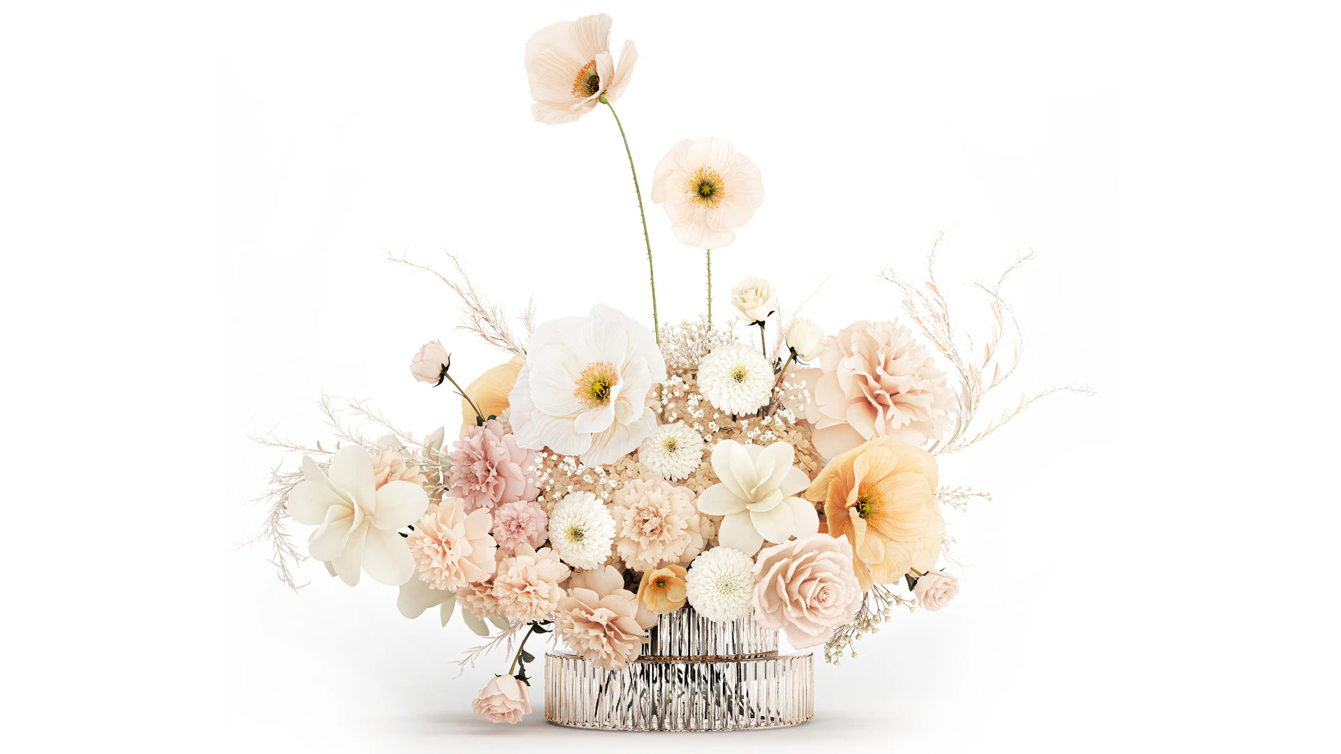Festive Bouquet Hydrangea Poppy Peony White Roses Magnolia 589 3D Model .c4d .max .obj .3ds .fbx .stl .blend 