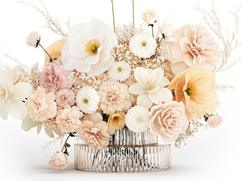 Festive Bouquet Hydrangea Poppy Peony White Roses Magnolia 589 Modello 3D