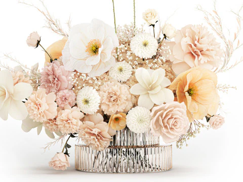 Festive Bouquet Hydrangea Poppy Peony White Roses Magnolia 589 3D Model