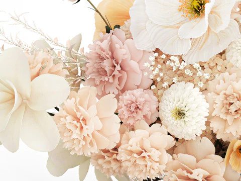 Festive Bouquet Hydrangea Poppy Peony White Roses Magnolia 589 3D Model