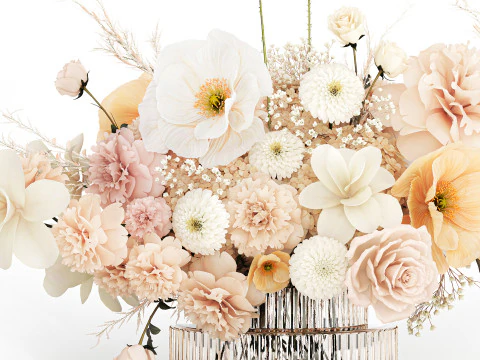 Festive Bouquet Hydrangea Poppy Peony White Roses Magnolia 589 3D Model