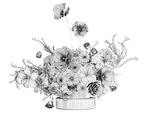 Festive Bouquet Hydrangea Poppy Peony White Roses Magnolia 589 3D Model