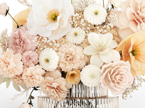 Festive Bouquet Hydrangea Poppy Peony White Roses Magnolia 589 Modello 3D