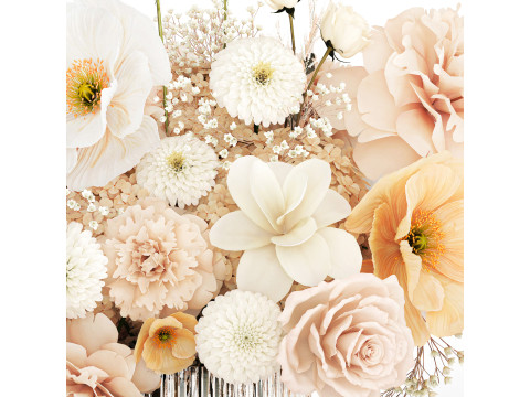 Festive Bouquet Hydrangea Poppy Peony White Roses Magnolia 589 Modello 3D
