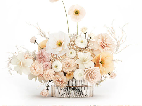 Festive Bouquet Hydrangea Poppy Peony White Roses Magnolia 589 3D Model