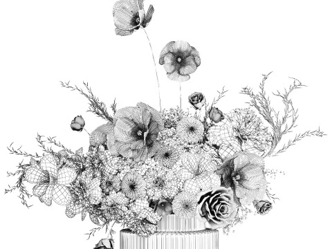 Festive Bouquet Hydrangea Poppy Peony White Roses Magnolia 589 3D Model