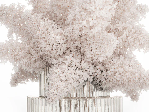 Large Festive Bouquet In A Glass Vase White Lilac 590 3D Model