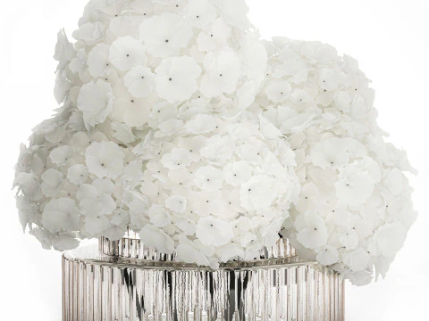 Buqu&ecirc; Festivo Em Vaso De Vidro Hort&ecirc;nsia Branca 591 Modelo 3D