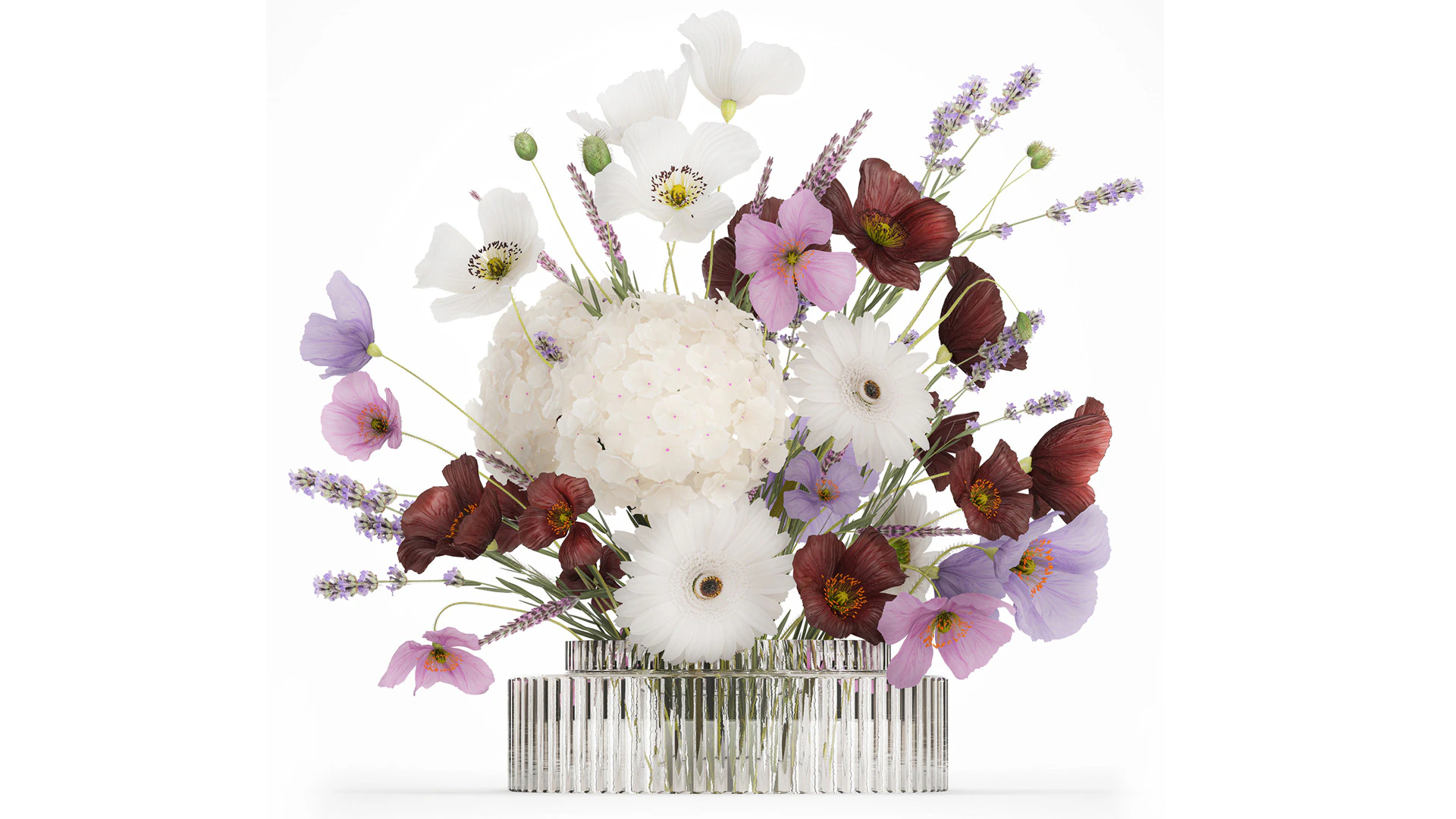 Flower Bouquet Vase Hydrangea Poppy Lavender 593 3D Model .c4d .max .obj .3ds .fbx .stl .blend 