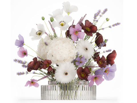Flower Bouquet Vase Hydrangea Poppy Lavender 593 3D Model