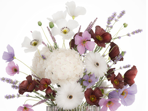 Flower Bouquet Vase Hydrangea Poppy Lavender 593 3D Modell