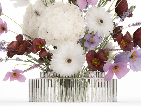 Flower Bouquet Vase Hydrangea Poppy Lavender 593 3D Modell
