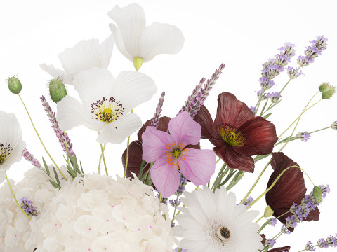 Flower Bouquet Vase Hydrangea Poppy Lavender 593 3D Modell