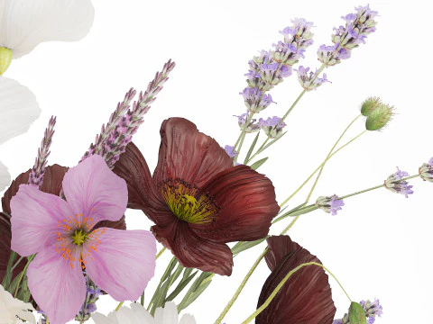 Flower Bouquet Vase Hydrangea Poppy Lavender 593 3D Model