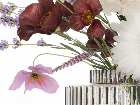 Flower Bouquet Vase Hydrangea Poppy Lavender 593 3D Model