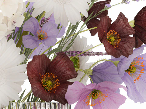 Flower Bouquet Vase Hydrangea Poppy Lavender 593 3D Model