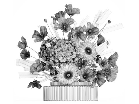 Flower Bouquet Vase Hydrangea Poppy Lavender 593 3D Modell