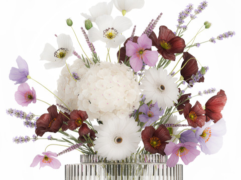 Flower Bouquet Vase Hydrangea Poppy Lavender 593 3D Modell