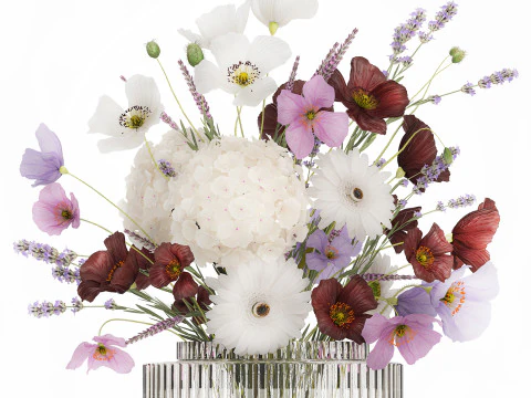 Flower Bouquet Vase Hydrangea Poppy Lavender 593 3D Model