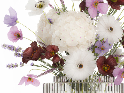 Flower Bouquet Vase Hydrangea Poppy Lavender 593 3D Modell