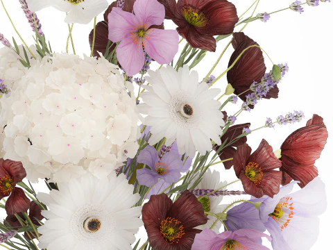 Flower Bouquet Vase Hydrangea Poppy Lavender 593 3D Model