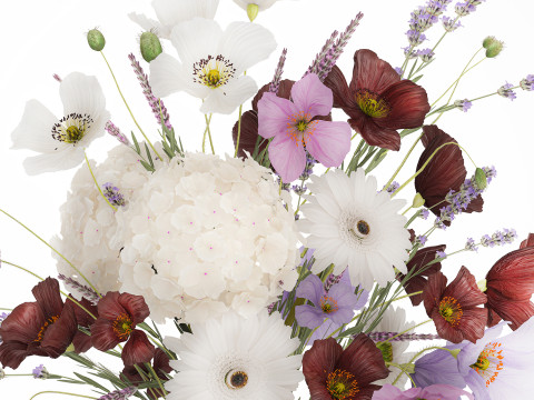 Flower Bouquet Vase Hydrangea Poppy Lavender 593 3D Modell