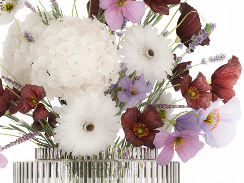 Flower Bouquet Vase Hydrangea Poppy Lavender 593 3D Model