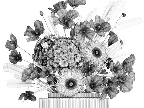 Flower Bouquet Vase Hydrangea Poppy Lavender 593 3D Modell