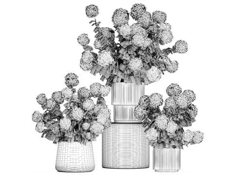 Vasos de plantas hort&ecirc;nsias ao ar livre flores rosa rosa roxo lil&aacute;s 1478 Modelo 3D