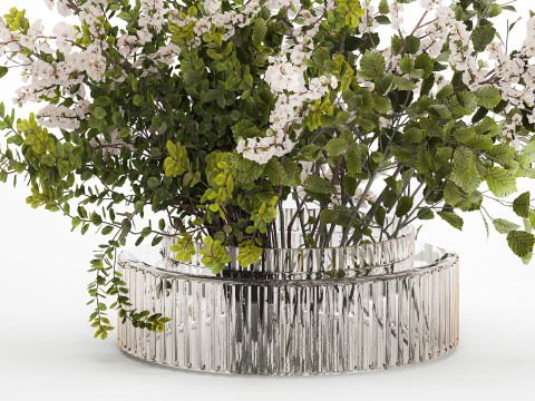 Bouquet Of Green Sakura Cherry Branches And Green 595 3D Model