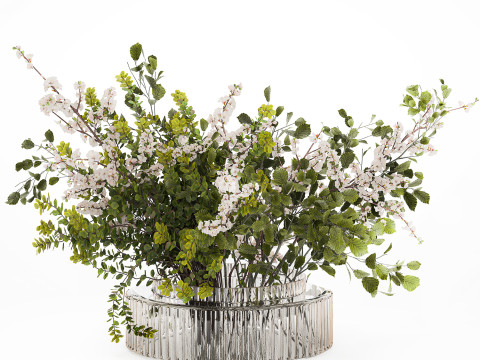Bouquet Of Green Sakura Cherry Branches And Green 595 3D Model